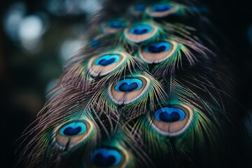 Obraz premium Close Up of Peacock Feathers Displaying Intricate Patterns and Vibrant Colors a Symbol of Beauty Luxury and Exotic Wildlife in Nature