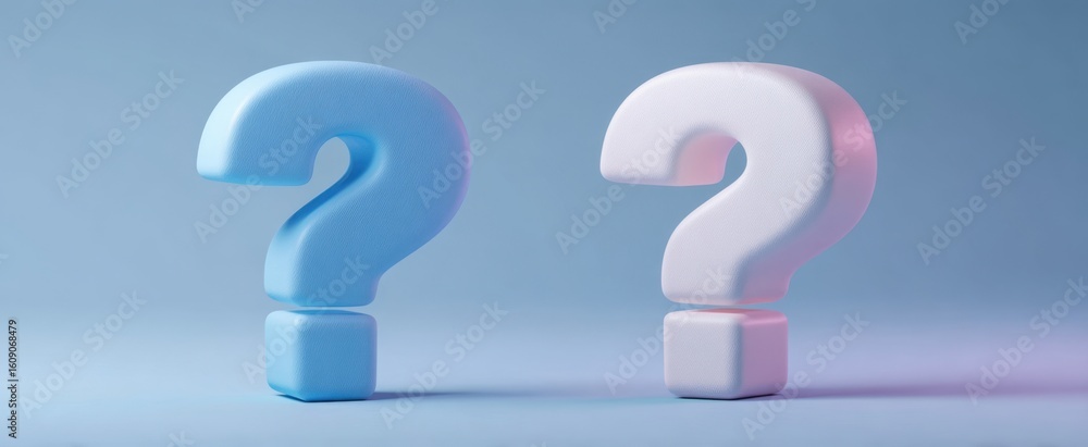 Poster the two question marks representing curiosity and inquiry in modern design