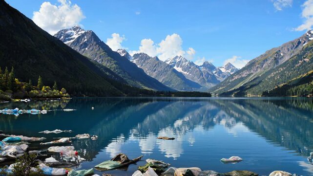Polluted mountain lake shows environmental crisis contrast