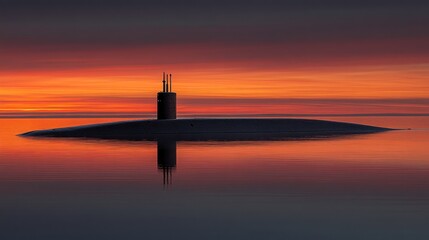 Submerged submarine at sunrise, dramatic colors