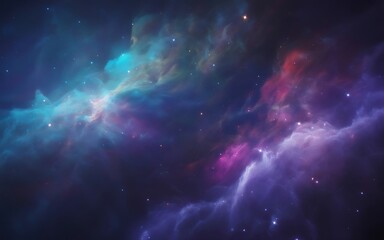 Obraz premium Vibrant and Colorful Nebula Cloud in Deep Space with Stars and Interstellar Dust a Cosmic Background for Science Fiction and Fantasy