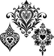 Ornamental Heart Motif Collection in Black Vintage Style
