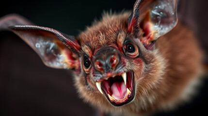 close up of bat with fangs, showcasing its fierce expression and unique features