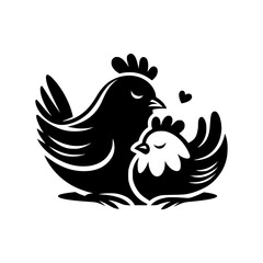 Obraz premium Mother hen protecting her chick in a loving embrace