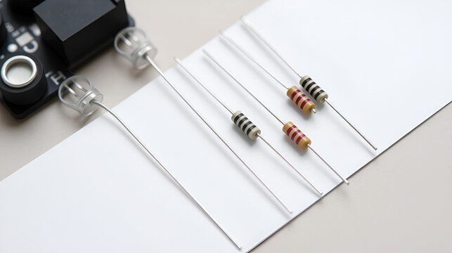 Electronic components: resistors on paper tape. Two-terminal passive components.