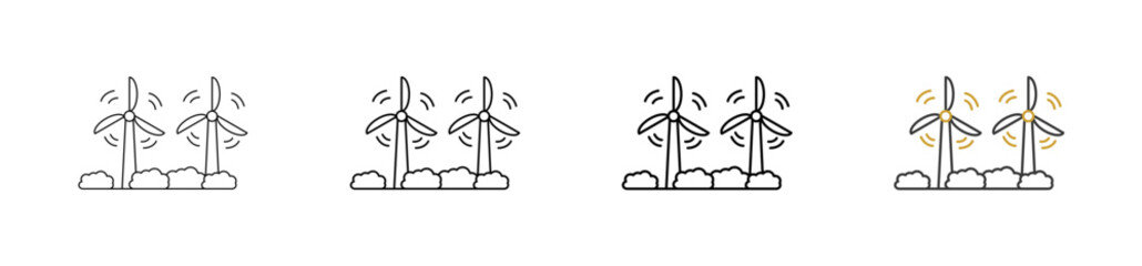 Wind Turbine icon set outline style with various sizes