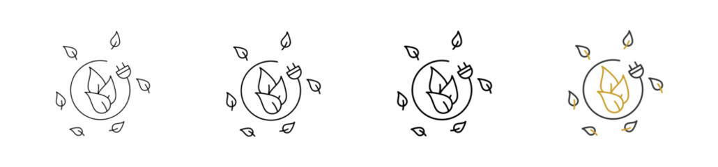 Green Energy icon set outline style with various sizes