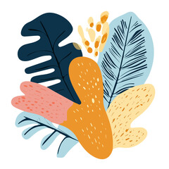 A painting of minimal colorful illustration Trendy abstract minimal style, plant set, Natural fresh. Vector illustration isolated on a white background, vector, EPS format design
