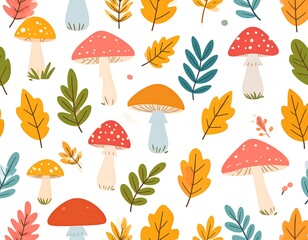 Autumnal mushroom and leaf pattern (1)