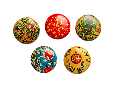 Five intricately decorated easter eggs with traditional folk art patterns isolated on transparent background - Powered by Adobe