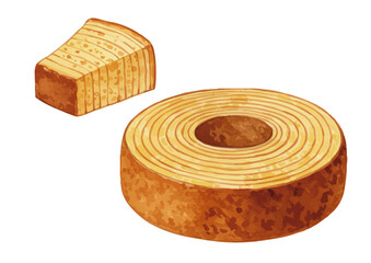 Vector watercolor Baked goods, Baumkuchen / 水彩テイストのバウムクーヘンイラスト