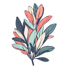 Hand-drawn painting of a colorful Sage branch . Trendy abstract minimal style. Natural fresh. Vector illustration isolated on white background, vector illustration, Eps format