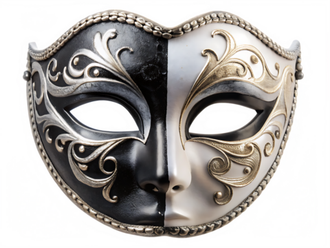 dual colored masquerade mask featuring black and white isolated on white background PNG, AI GENERATED
