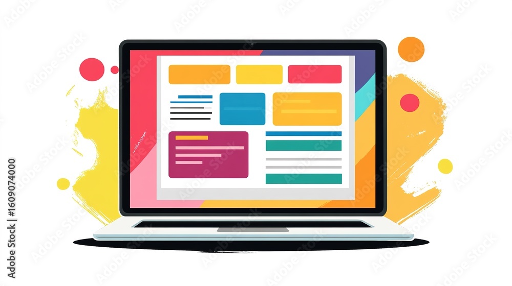 Fototapete a colorful laptop screen displays a modern, vibrant user interface with multiple content blocks and 
