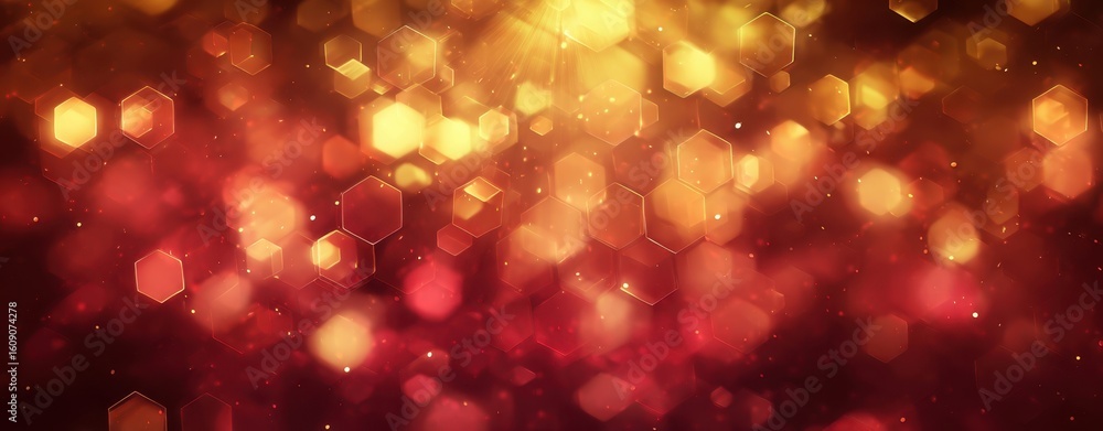 Poster the glowing bokeh with hexagon patterns in warm colors