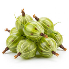 Fresh green gooseberries cluster on white background