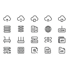 Obraz premium Set of cloud computing and network vector icons isolated on white