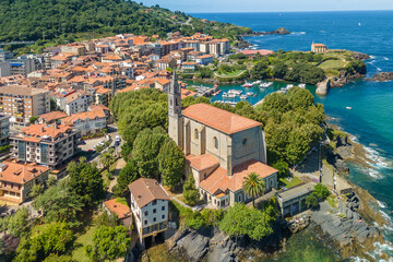 Aerial view of Mundaka fishing village in Biscay, Basque Country, northern Spain