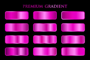 Vector set of pink or purple metallic gradients. Swatches collection