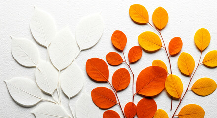 Colorful Paper Leaves Layout on White Background for Creative Design