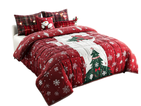 Festive christmas bedding set with santa claus and snowflakes isolated on transparent background - Powered by Adobe
