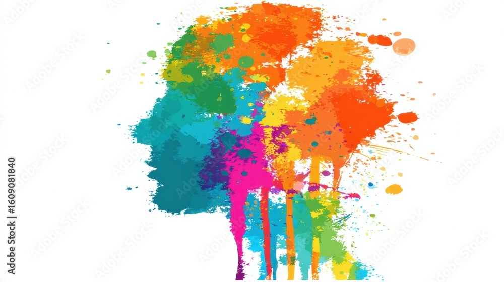 Poster colorful paint strokes create a stylized representation of intelligence with clean background space 