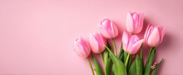 Obraz premium The Beautiful Arrangement of Pink Tulips on a Soft Pink Background