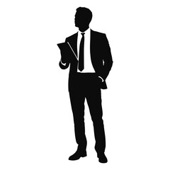 Silhouette of a businessman in a suit holding a document