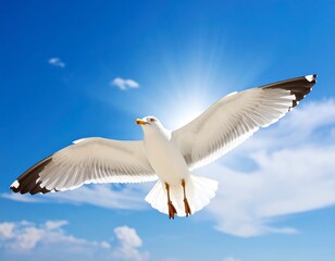 Fototapeta premium A seagull soaring in a vibrant blue sky