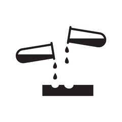 Black and white corrosive material symbol showing test tubes dripping liquid onto a surface. Suitable for lab safety manuals, chemical hazard labels, and industrial warning icons.