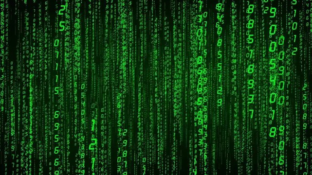 Matrix style green falling digital code animation background
