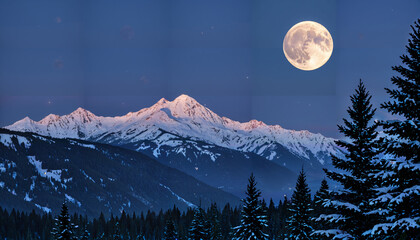 Le paysage hivernal sous la lumi&egrave;re de la lune
