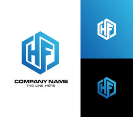Modern and clean hexagon logo letters HF, vector