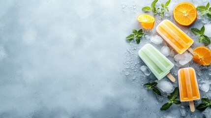 Refreshing summer treats colorful ice pops with citrus and mint kitchen setting food photography bright atmosphere