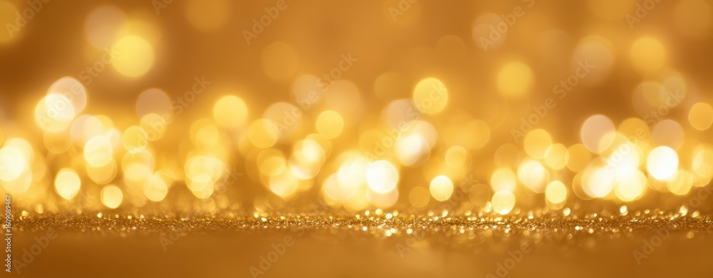 Poster the shimmering golden bokeh background creating an elegant festive atmosphere.