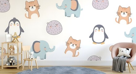 Set of Funny Cartoon Animals for Kids Illustration