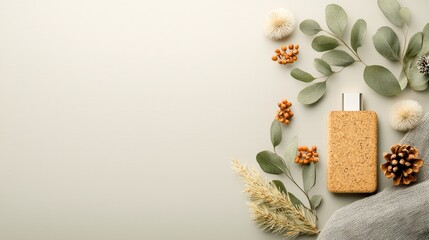Creative nature-inspired flat lay arrangement studio photography minimalistic aesthetic eco-friendly concept