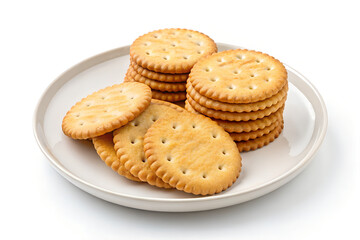 Classic Round Saltine Crackers on White Plate
