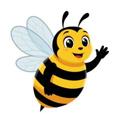 Cheerful cartoon bee waving featuring yellow and black stripes