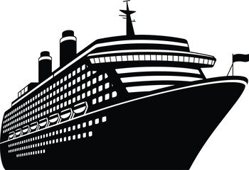 Obraz premium Cruise Ship Icon – Black Silhouette of Large Ocean Liner Vector