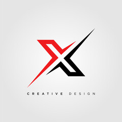Abstract Red and Black X Lettermark Logo for Creative Design