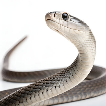 Black mamba snake, close-up, white background