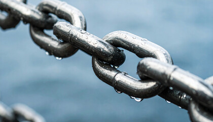 Fototapeta premium Steel Chain Links with Water Droplets