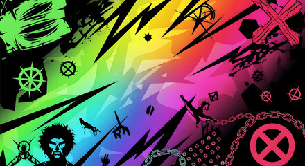 Fototapeta premium Colorful gradient background with hard shapes, punk design