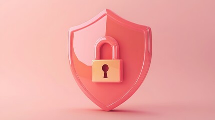3D shield with padlock and tick representing secure password or data protection cartoon style
