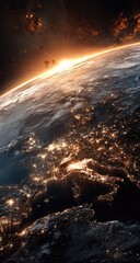 Fototapeta premium Earth's sunrise over Europe from space