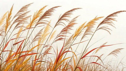 Tall ornamental grasses swaying in the wind with warm autumn colors