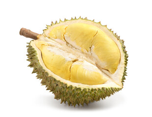 Fototapeta premium Durian half slice isolated on white.