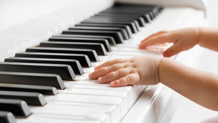 Fototapeta premium Baby's hands on piano keys