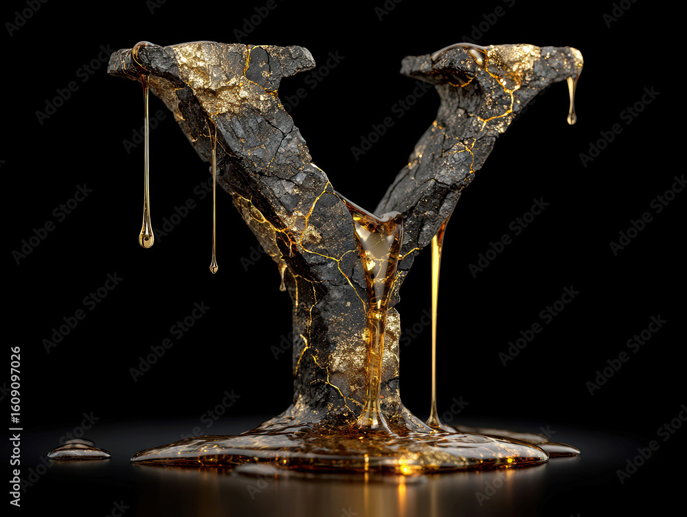Poster a dark backdrop hosts a golden liquid streaming from an y-shaped container, highlighting its depth a